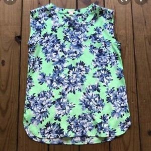 J. Crew Green w Blue & White Flowers Tanktop